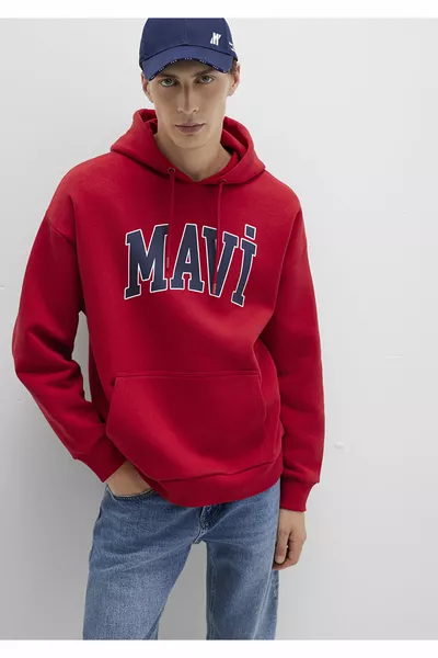 Red Hoodie Sweatshirt with Logo Print 