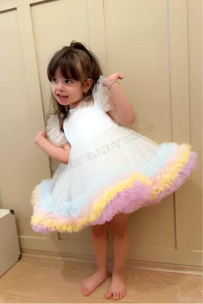 Witte Carnaval Gedetailleerde Korte Mouwen Babykleertje voor Meisjes