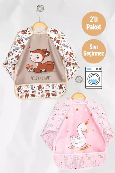 Bavaglino impermeabile e resistente alle macchie con maniche indossabili per pappa e attività,  mesi - Cigno-Turone