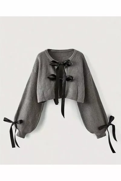 Strickjacke mit Schleifenband-Detail