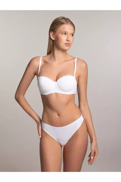 Lenola Model Padded Push-Up Soft Textured Strapless Bra White Color