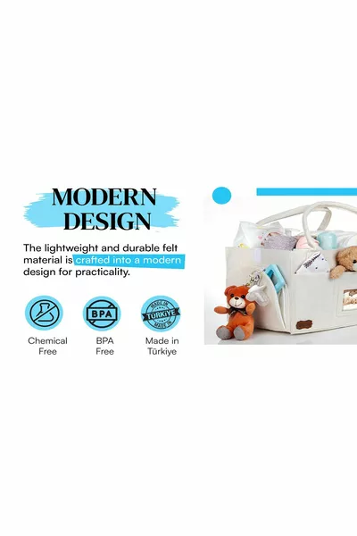 حقيبة من اللباد مع غطاء للأم والرضيع حقيبة عناية متعددة الاستخدامات ومنظّم لتغيير الحفاضات