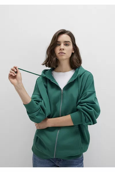 سويت شيرت أخضر بسحّاب وغطاء رأس