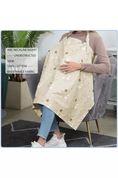 Cream Nursing Apron, Multi-Purpose Nursing Cover, Stroller Cover % Cotton