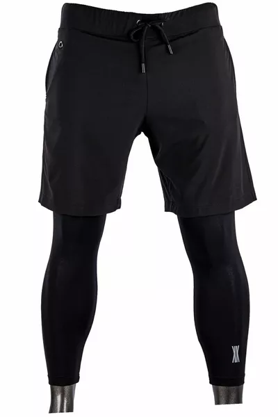 بيرسي سروال داخلي طويل للرجال من الميكروفايبر، قطعتان في قطعة واحدة، أسود/أسود، شورت رياضي