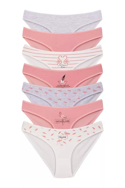 مجموعة 7 سراويل نسائية قطنية مزيج معليلي بلون السلمون والبيج 