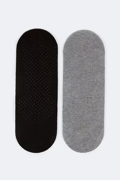 جوارب يوغا / بيلاتس نسائية ثنائية اللون رمادي / أسود