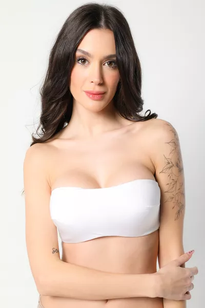 حمالة صدر نسائية بيضاء من السيليكون غير قابلة للانزلاق مع دعامة مزدوجة سميكة ودعامة خلفية بدون أشرطة -ناتالي