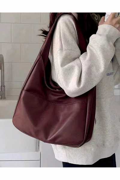 Bordo Ön Cepli Pinterest Model Askılı El Ve Omuz Çantası