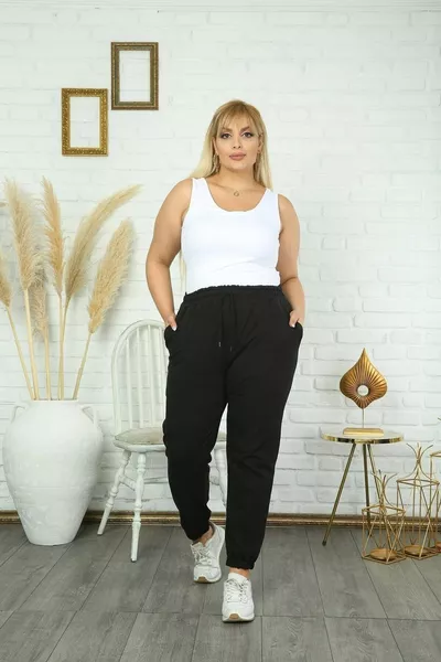 Women's Plus Size Black Sweatpants Product Double Knit