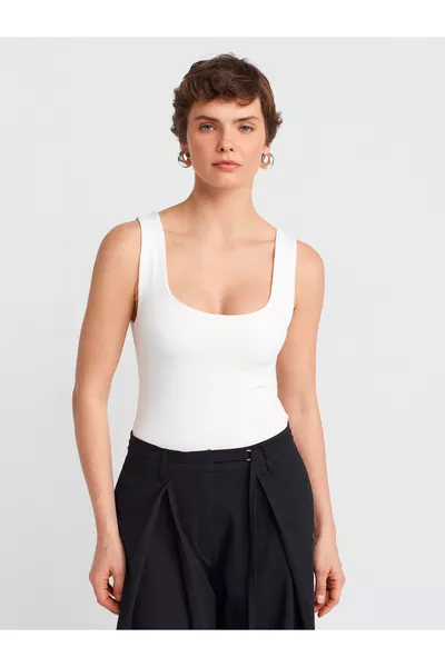  Kalın Askılı Poliamid Atlet-Ekru