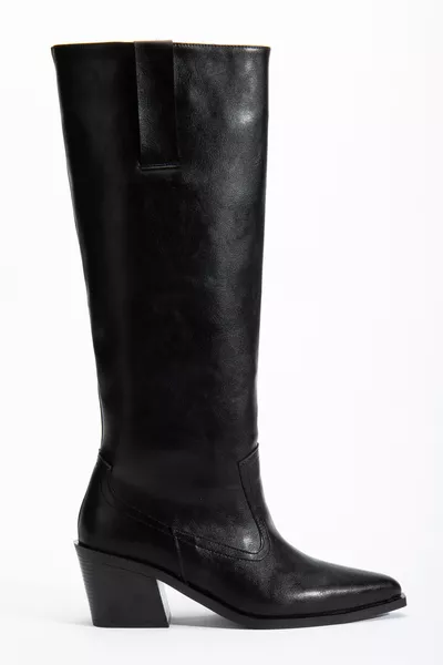 حذاء كاوبوي غربي من الجلد الأسود الغير لامع