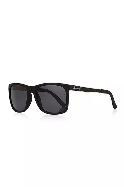 Men's Sunglasses Frame Black Matte Metal Black Gold Striped Temples 