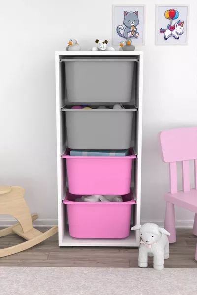 Cara 4 Tiefen Körbe Multifunktionaler Spielzeugschrank Küchenvorratsschrank Rosa-Grau