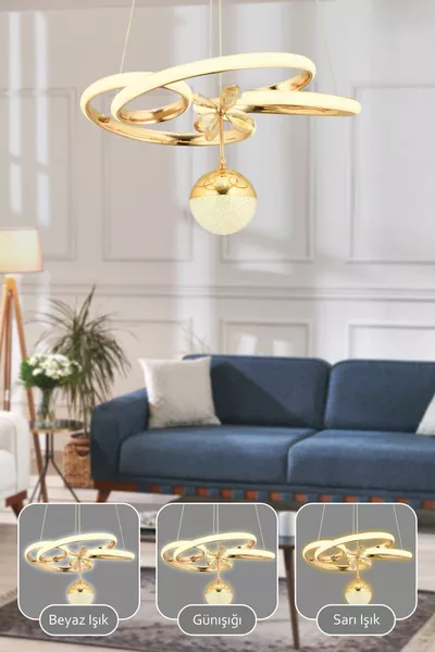 Dante LED-Kronleuchter für Wohnzimmer mit Fernbedienung, 3-Farben-Lichtfunktion, modernes goldfarbenes Design