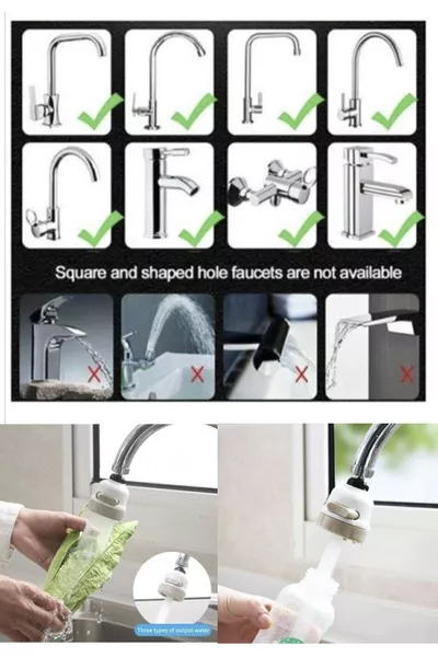 Насадка-фильтр для крана с функцией экономии воды, совместимая со всеми смесителями, поворачивающаяся на  градусов и с 3 режимами