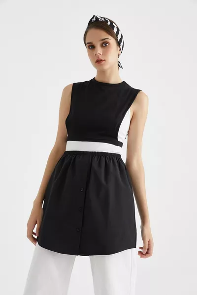 2-Piece Set Shirt, Undershirt, Skirt, Black and White Pack, Waist Elastic, Extra Extender Piece, Women's Shirt