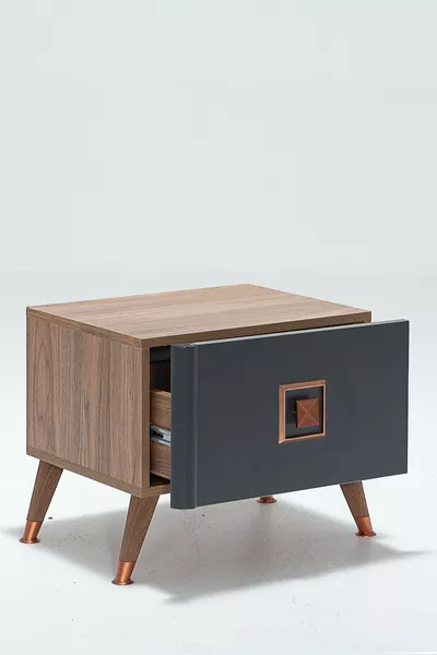 طاولة جانبية عتيقة بدرج واحد - جوز/أزرق غامق