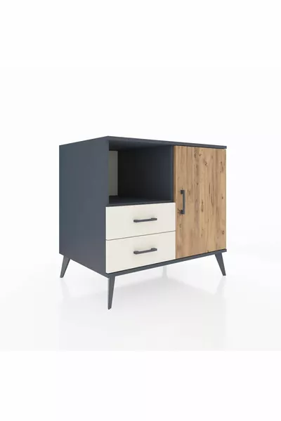 خزانة كرونوس بباب واحد، درجين، ورفين، أنثراسيت-صنوبر/حجر رملي