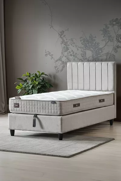 سلسلة المانوليا سرير فردي مع صندوق وقاعدة رأس + طقم فراش نوابض كامل أرثوبيدي 3 قطع