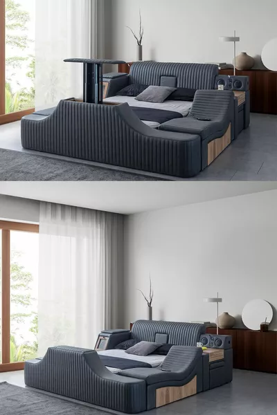 سرير ذكي بموديلات مساج من صن شاين تي في باللون الرمادي الغامق