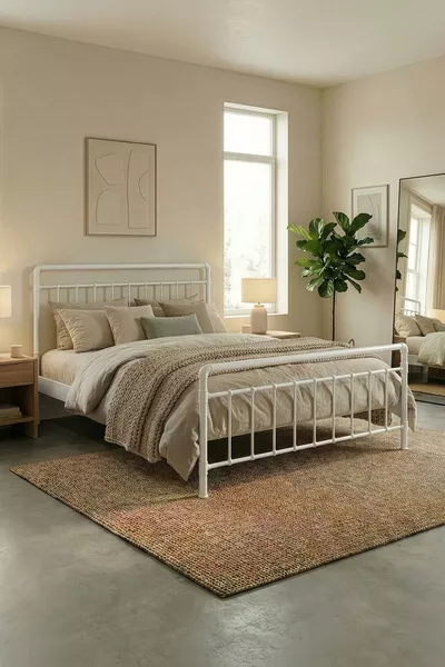 Odin Lit Double en Métal - Blanc (Lattes en Bois)