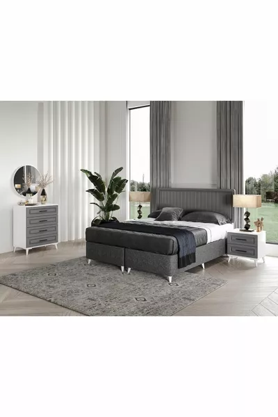 مجموعة غرف نوم مفضلة من MDF باللونين أنثراسيت وأبيض مع تركيب مجاني