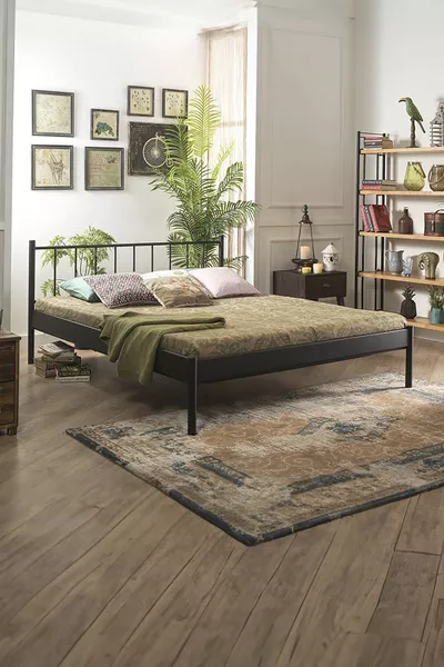 Falez-s Çift Kişilik Ferforje Metal Karyola-siyah (AHŞAP LATALI)