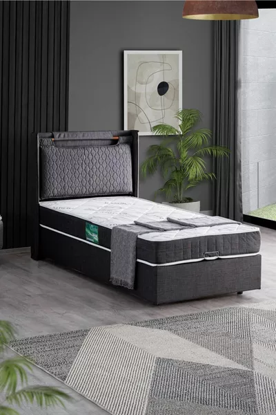 Zagreb Single Bed Base Headboard Comfort Mattress Set, Anthracite