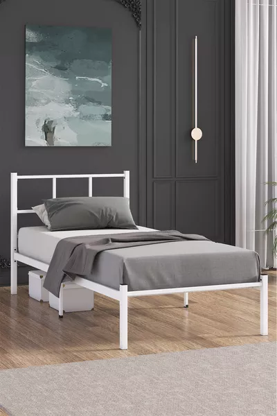 سرير، سرير معدن جمرة، اللون أبيض، خيارات المقاس