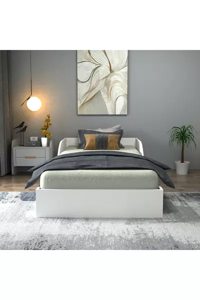 Oya  Ölçülerinde Yatak Uyumlu Tek Kişilik Karyola, Beyaz - Oya