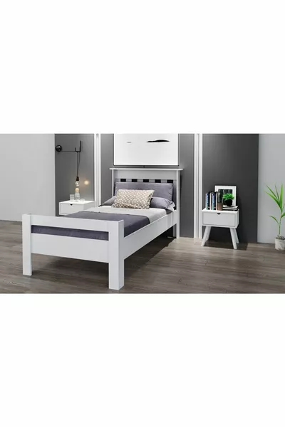 سرير فردي أبيض من خشب MDF للشباب متوافق مع المراتب