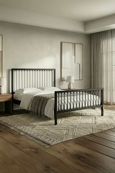 سرير معدني مزدوج بريز (أسود-رمادي) (بقوائم خشبية)