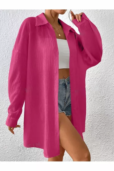 Women's Fuchsia Oversized Long Shirt