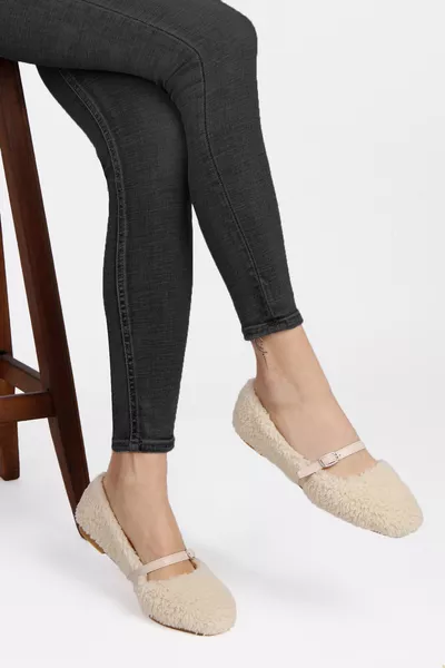 Chaussons pour femme en peluche avec lien à la cheville