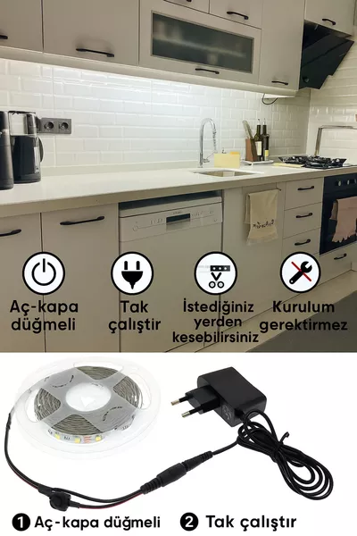 Keukenkast Werkblad Boven 5 Meter Witte LED Strip Licht Aan-Uit Knop