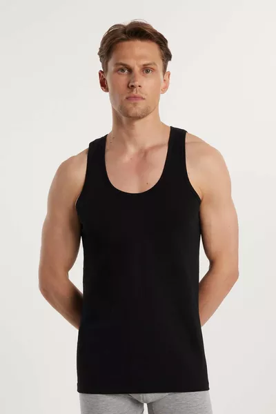 6 Stuks Compact Jersey Zwart-Wit-Grijs Heren Singlet Katoen Standaard Pasvorm Normale Snit 6-Pack