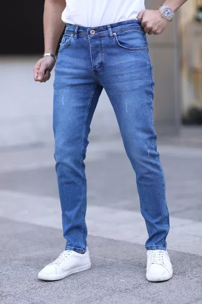 بنطلون رجالي ضيق بليزر مرن باللون الأزرق الفاتح