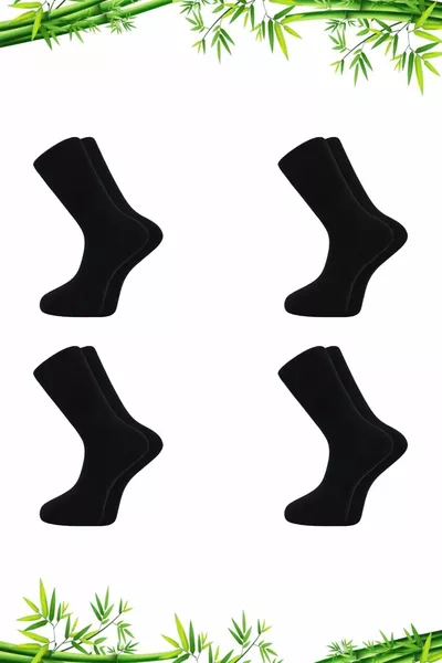 جوارب طويلة سوداء رجالية من القماش البامبو بدون خياطة، عبوة من 4