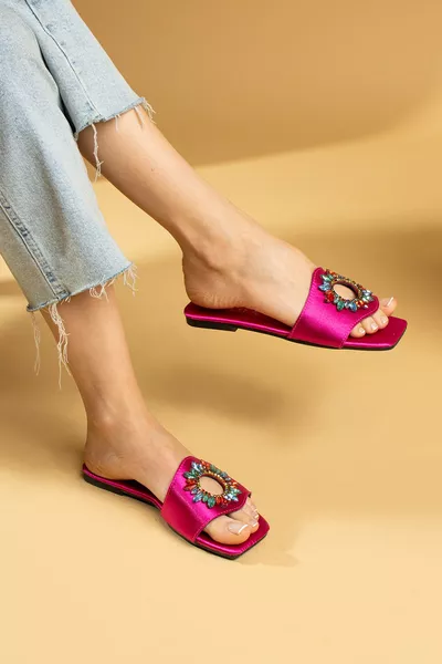 Stone-Embellished Satin Slippers, Size 1, Order Small