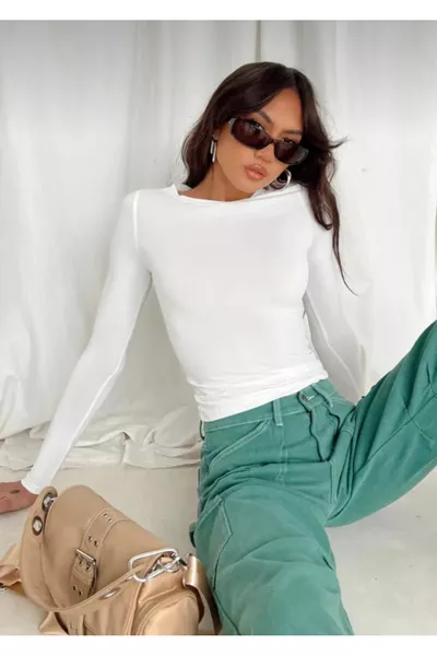 Bisiklet Yaka Basic Uzun Kollu Body Full Likralı Tam kalıp