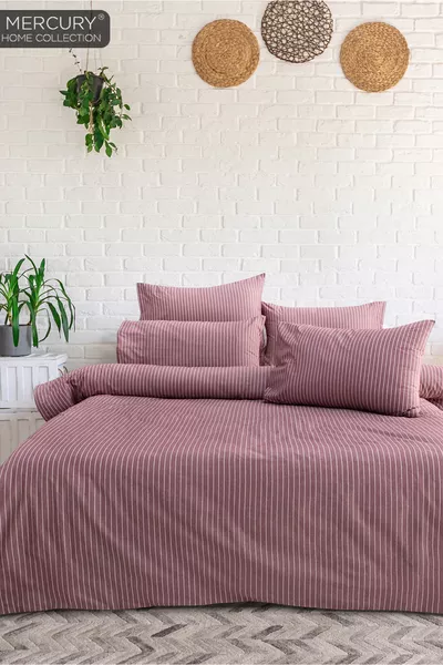 Line Double Burgundy Duvet Cover Set | Cotton with Fitted Sheet