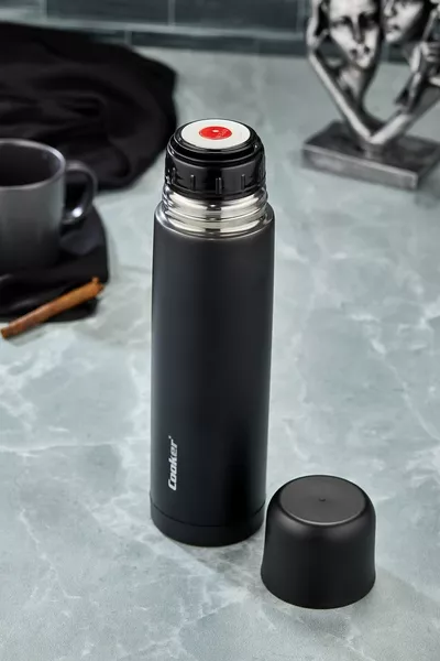 ترمس مزدوج الجدار من الفولاذ المقاوم للصدأ  مل أسود (شاي، قهوة، نزهة، تخييم، خارجي، مكتب، فندق، مقهى، مدرسة)