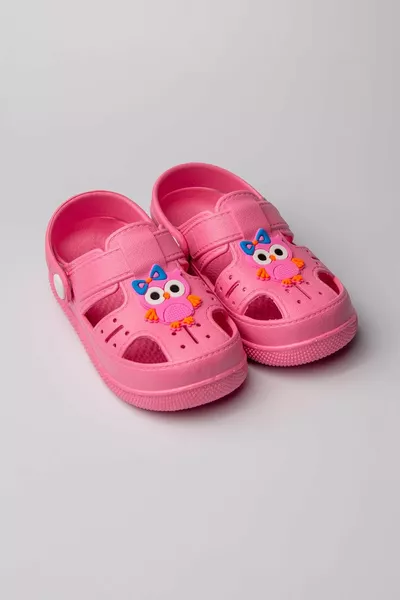 Chaussons rose à semelle souple antidérapante avec motif hibou