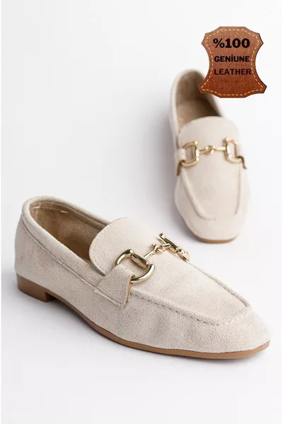 حذاء نسائي جلد برباط معدني مضمون من مونا للارتداء اليومي