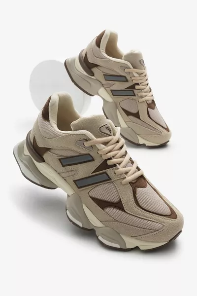 Unisex Beige Poli Zool Anorak Met Dessin Hoog Zool Vetersportschoenen