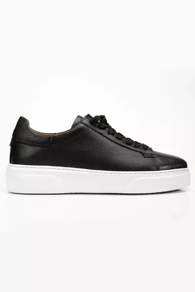 حذاء رياضي رجالي أسود من الجلد الطبيعي – تقويمي، خفيف، مريح، بنعل مقاوم للانزلاق، أنيق، يومي