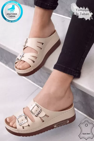 Дамски ежедневни чехли Darma с двойна каишка, камъни и катарама, ортопедично ходило, подходящи за навън и вкъщи