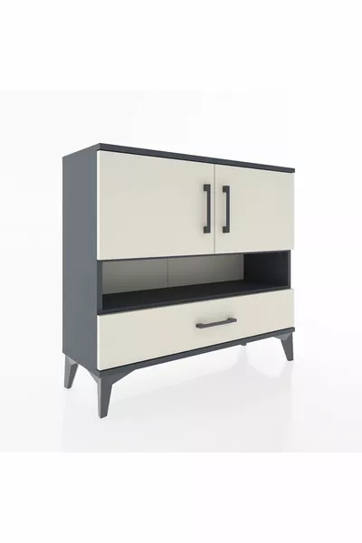 خزانة أرجيس مع رفوف 3 ودرج واحد و2 أبواب، رمادية فحمية-حجرية