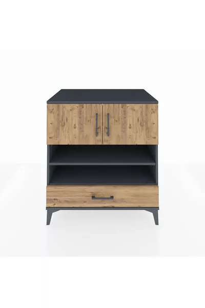 Kronos Kommode 4 Planken 1 Lade 2 Deuren Antraciet-Kerf